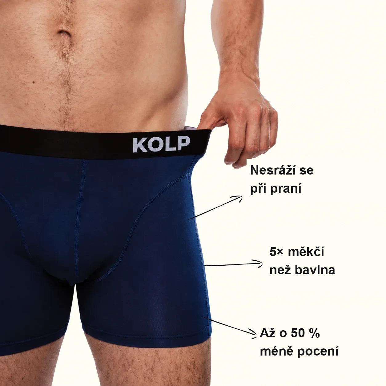 Tmavě modré boxerky KOLP, detail z boku