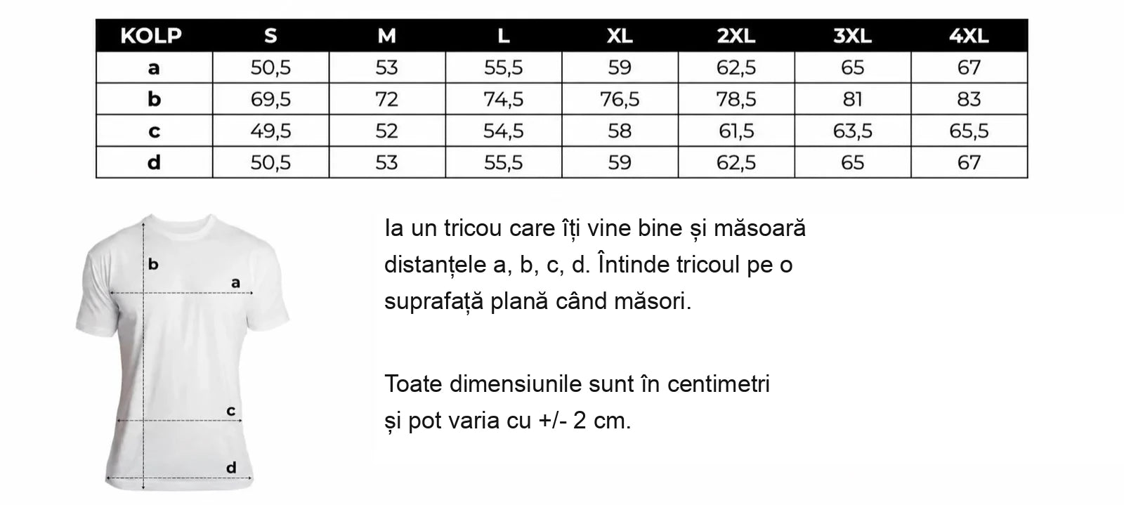 Ghidul de mărimi al tricoului KOLP Essential